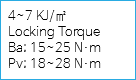 4~7 KJ/㎡
Locking Torque
Ba; 15~25 N·m
Pv; 18~28 N·m